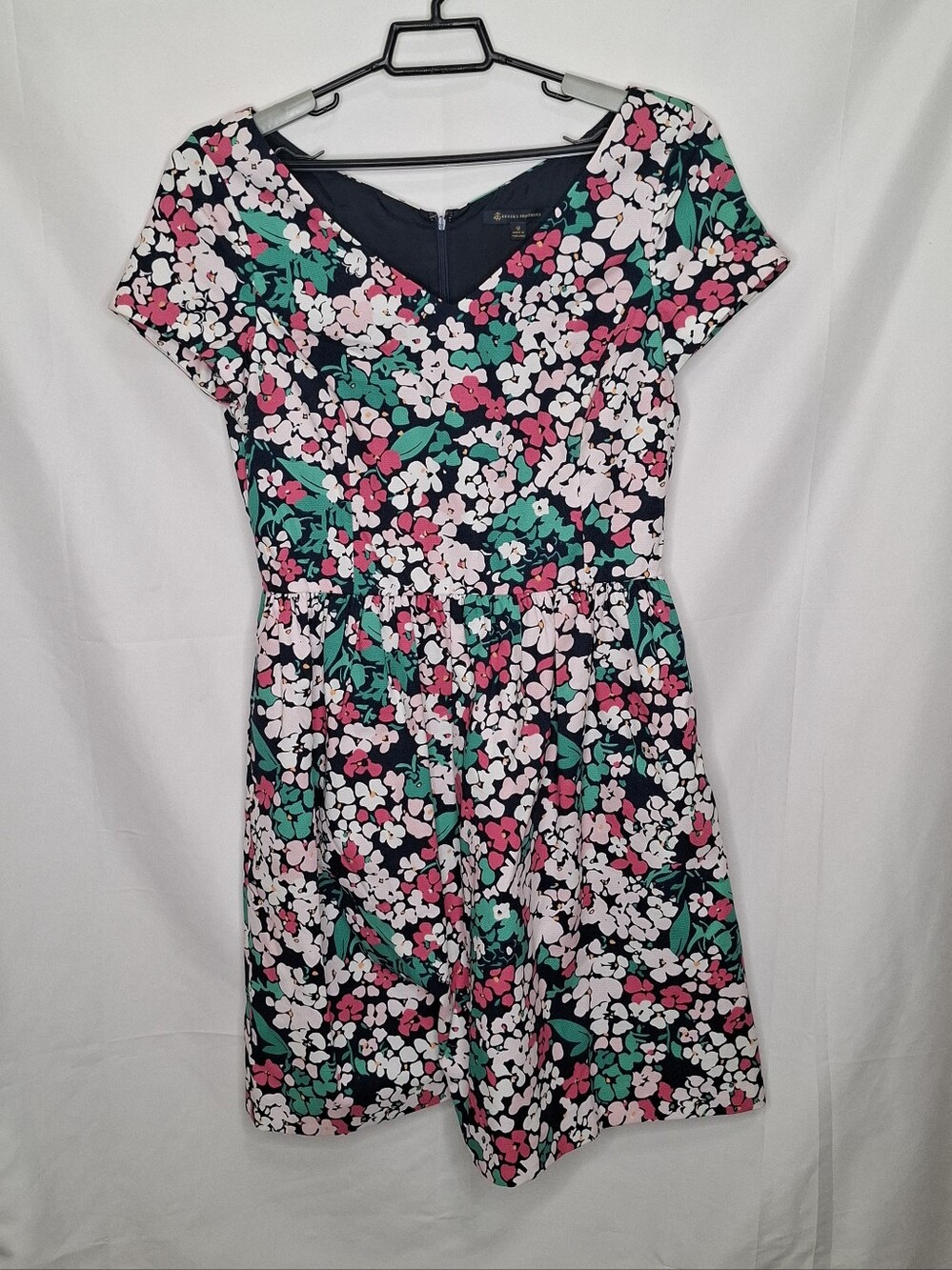 Brooks Brothers Floral Fit Flare Cotton Dress Blue, Pink, White & Green Sz 12
